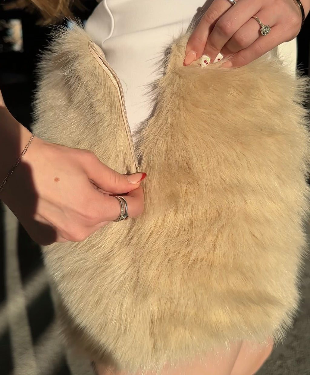 TOXIIC Wild Nights Fur Mini Skirt Beige