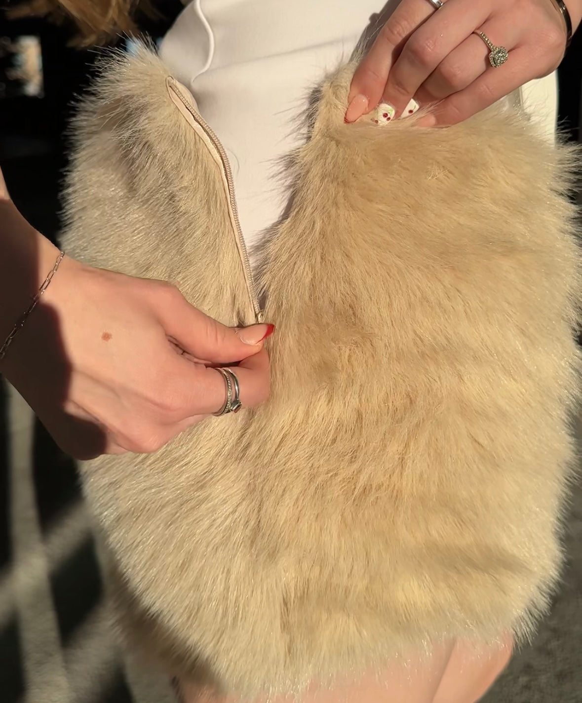 TOXIIC Wild Nights Fur Mini Skirt Beige