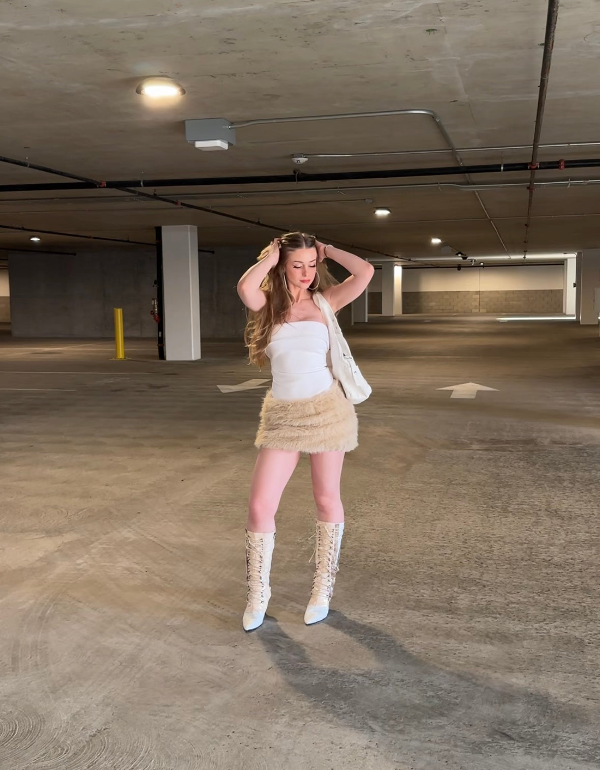 TOXIIC Wild Nights Fur Mini Skirt Beige