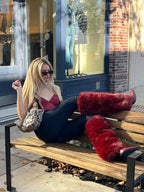 Fur High Heel Boot Deep Red