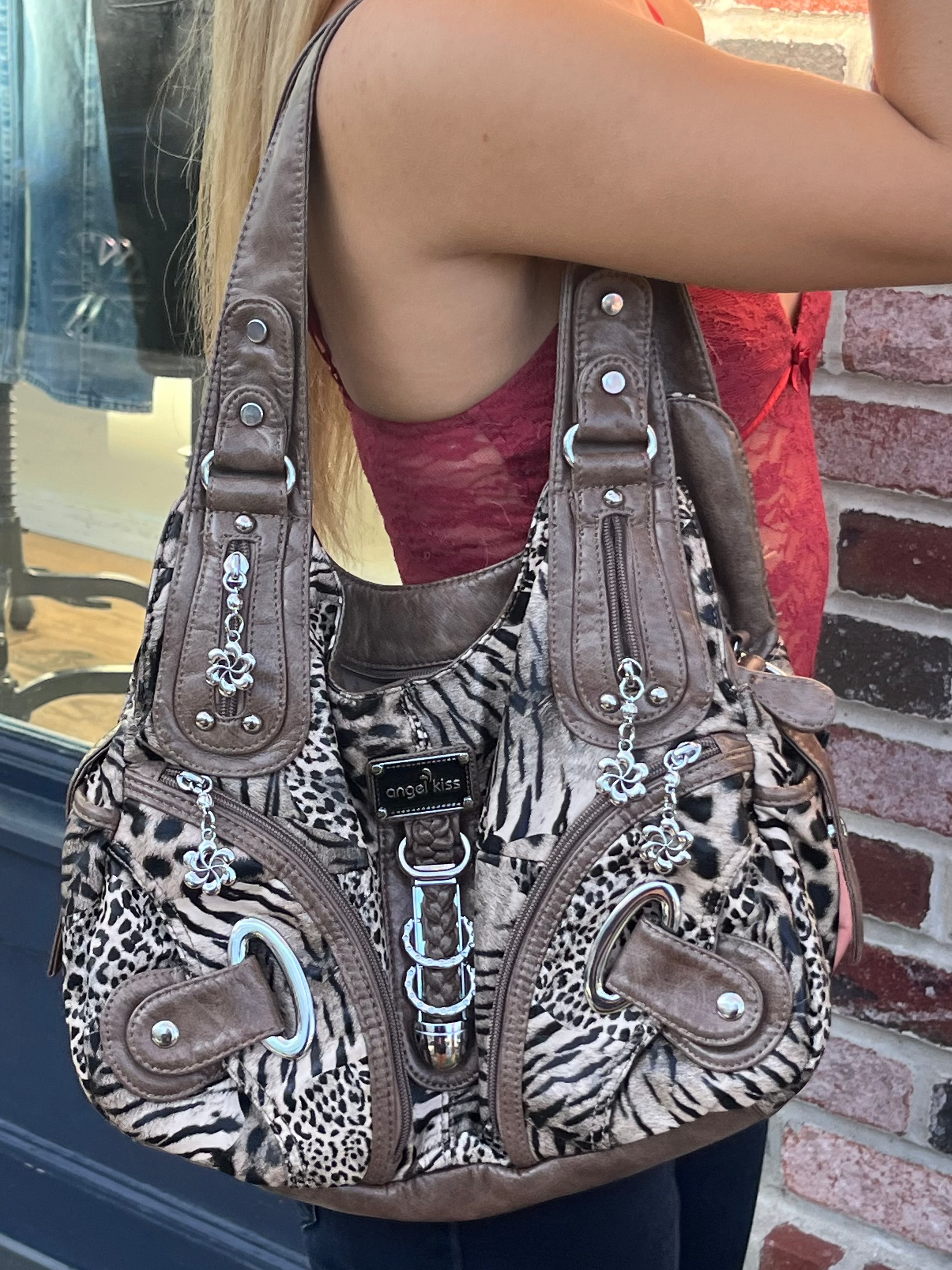 Y2K Small Animal Print Bag Beige