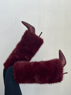 Fur High Heel Boot Deep Red