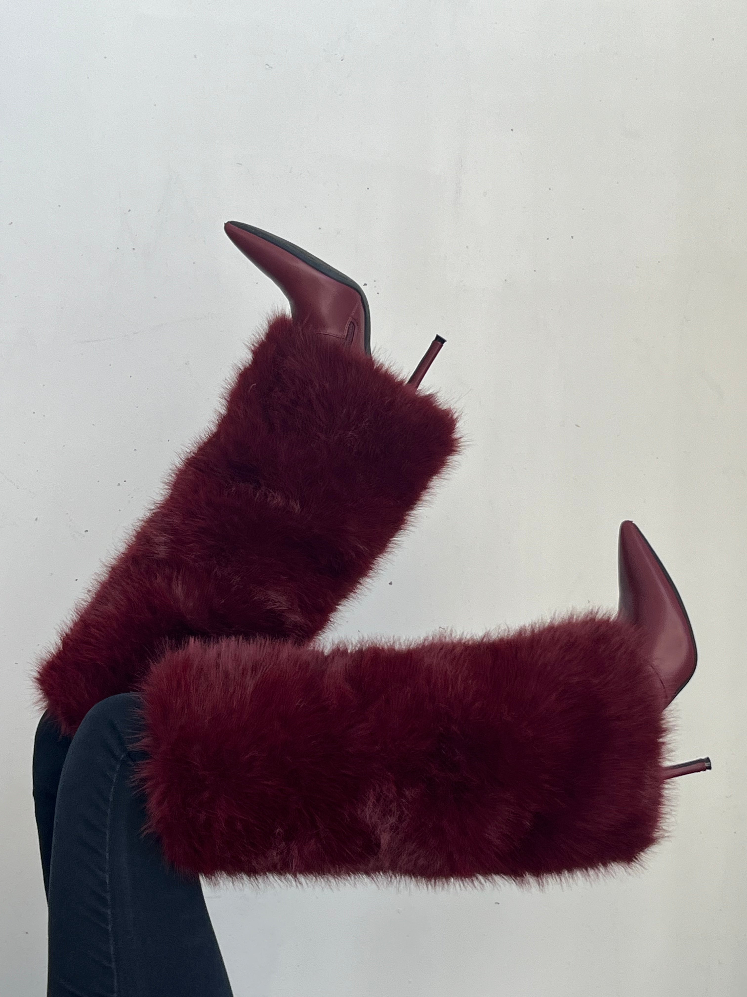Fur High Heel Boot Deep Red