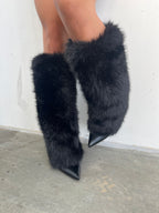 Fur High Heel Boots Black