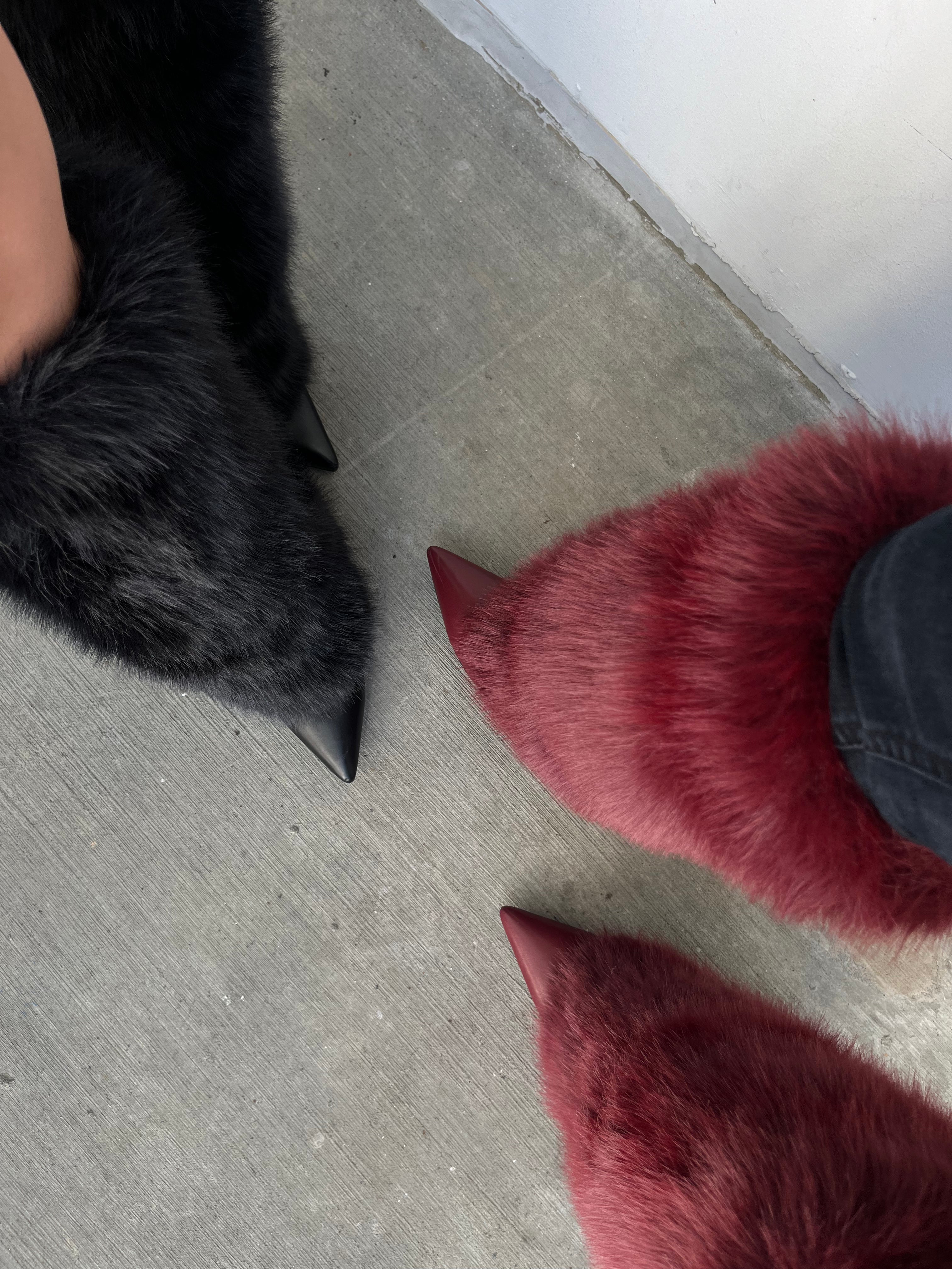 Fur High Heel Boots Black