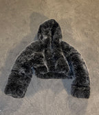 Cropped Fur ZIip Up Grey White