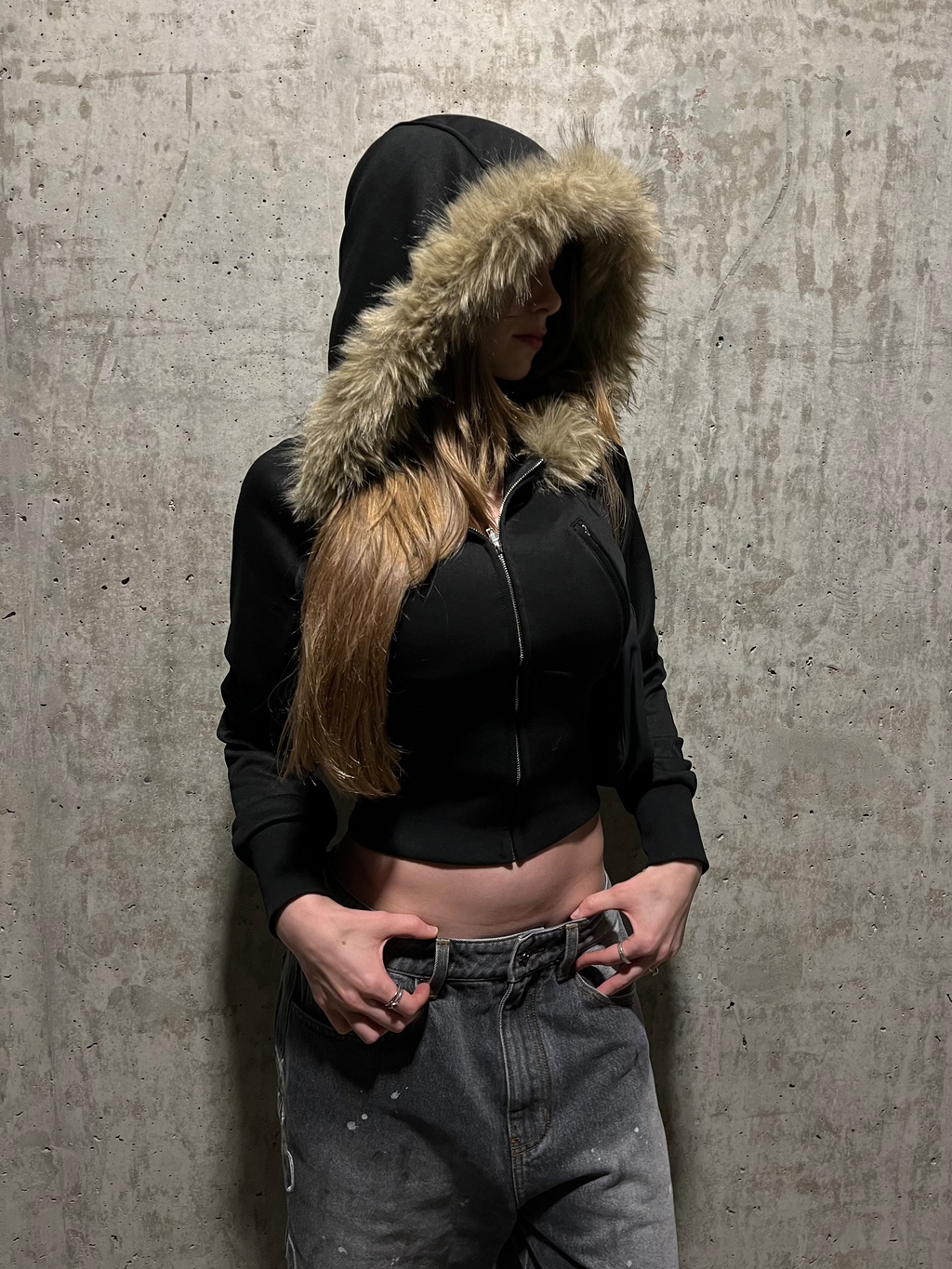 TOXIIC BRAT Cropped Fur Zip Up