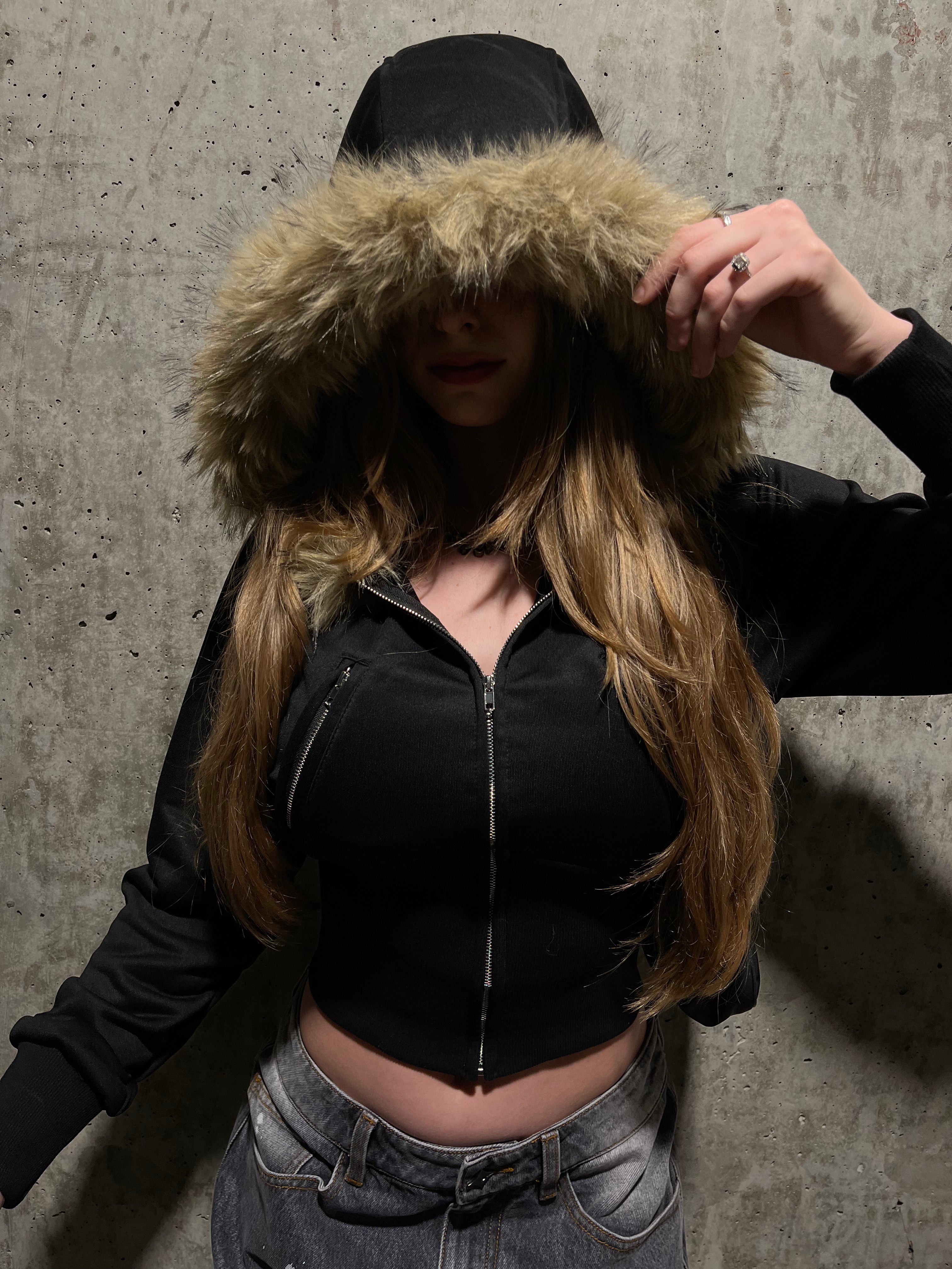 TOXIIC BRAT Cropped Fur Zip Up