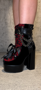 Gothic Dark Velvet Red Boots