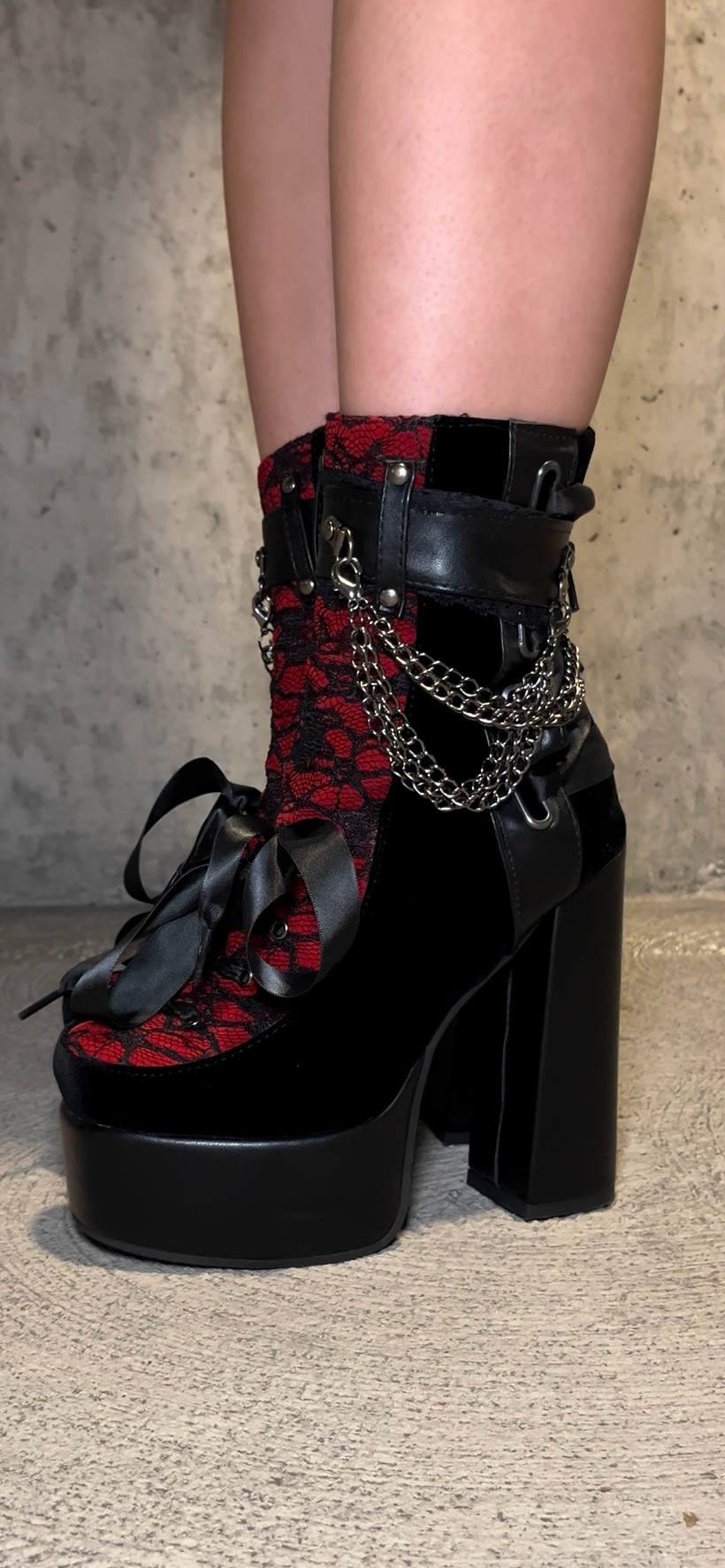 Gothic Dark Velvet Red Boots
