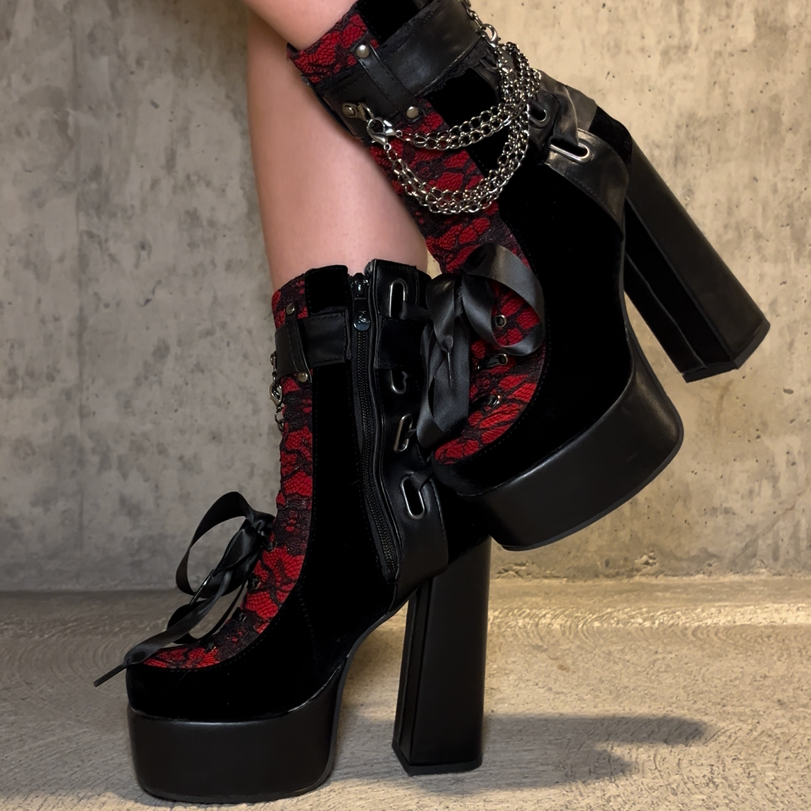 Gothic Dark Velvet Red Boots