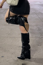Leather High heel Boots Black Crocodile