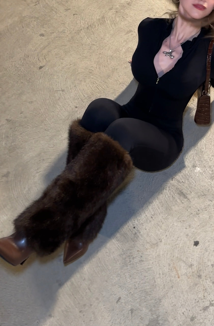 Fur High Heel Boots Brown