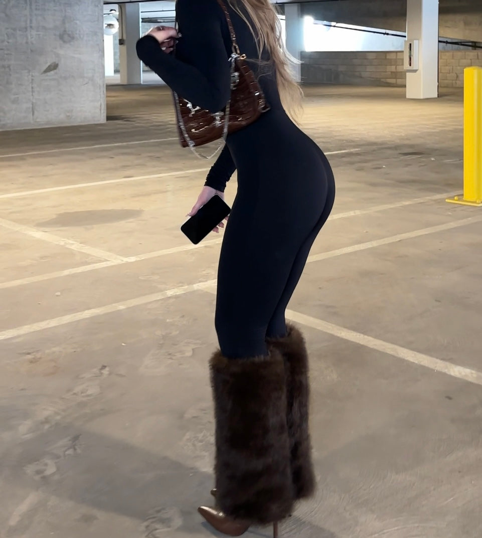 Fur High Heel Boots Brown