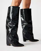 Leather High heel Boots Black Crocodile