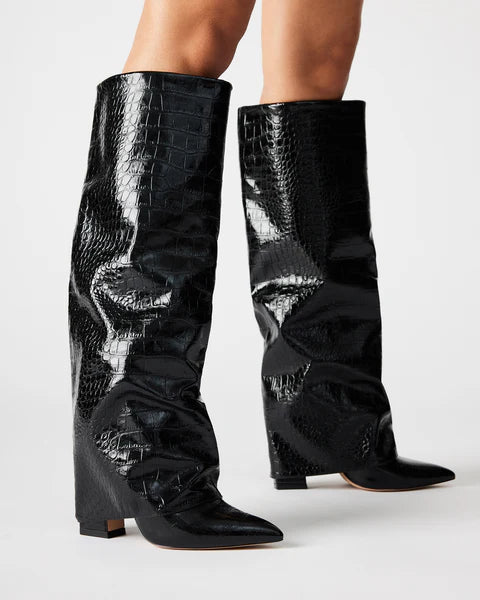 Leather High heel Boots Black Crocodile