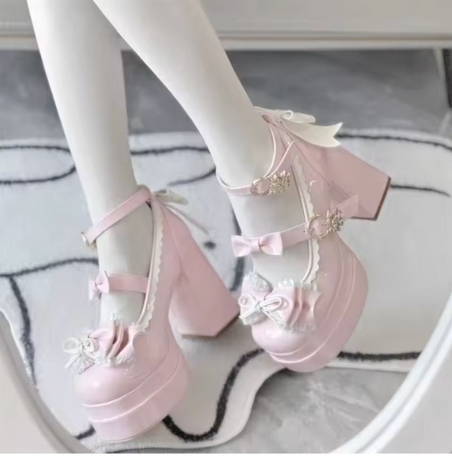 Pink Patent Leather Bow Heels