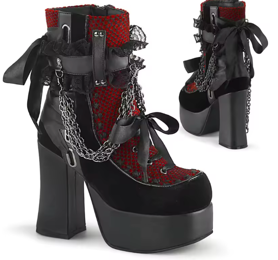 Gothic Dark Velvet Red Boots