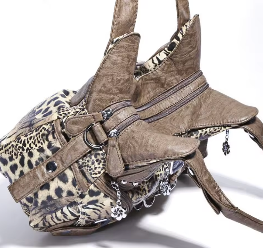 Y2K Small Animal Print Bag Beige