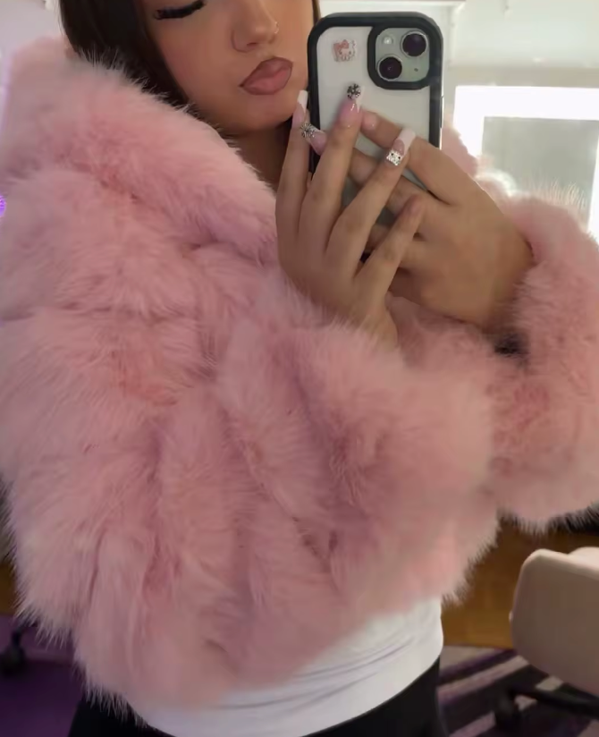 Cropped Fur Zip Up Pink