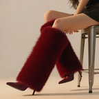 Fur High Heel Boot Deep Red