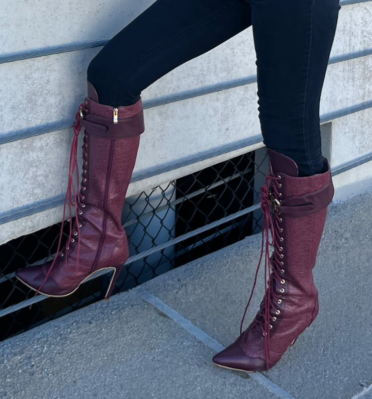 Leather High Heel Boots Mauve Gold