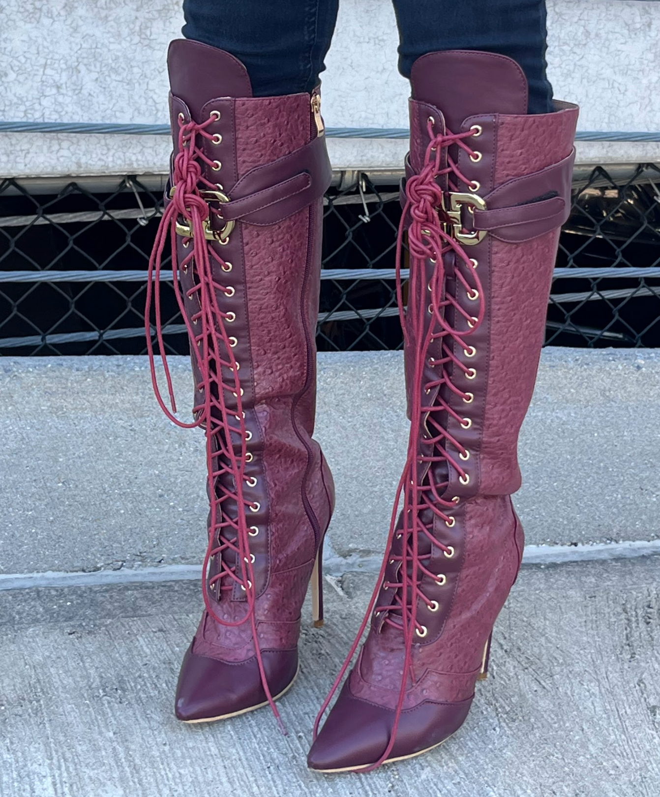 Leather High Heel Boots Mauve Gold