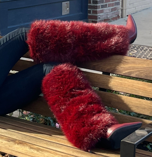 Fur High Heel Boot Deep Red