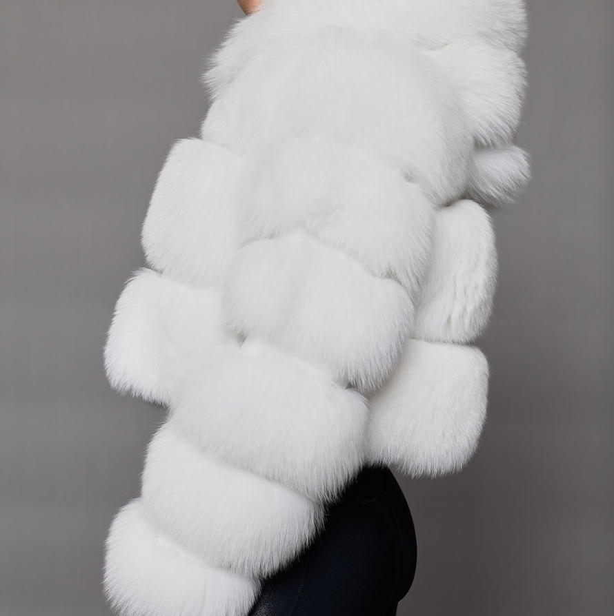 Cropped Fur Zip Up White