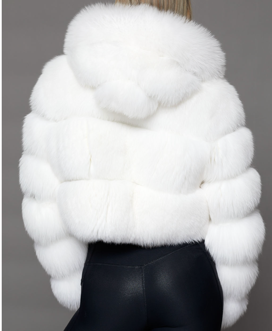 Cropped Fur Zip Up White