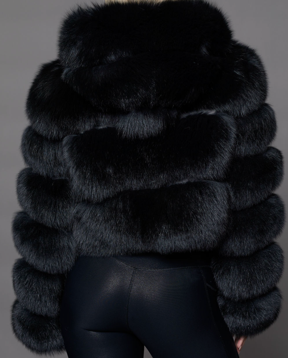 Cropped Fur Zip Up Black