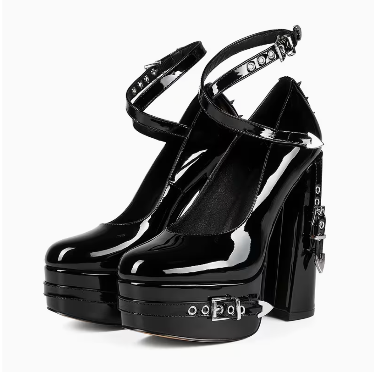Black Metal Spike Platform Heels
