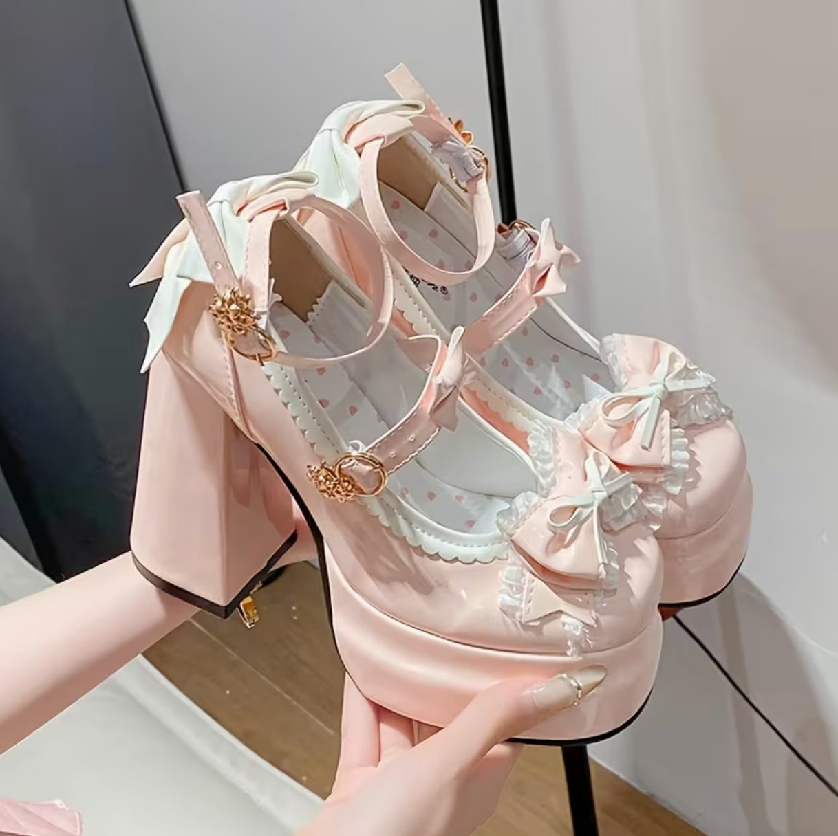 Pink Patent Leather Bow Heels