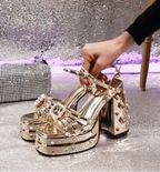 Gold Bejeweled Metallic Platforms