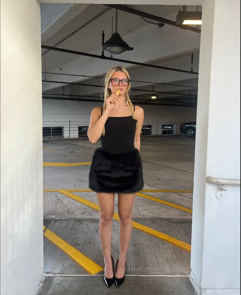 TOXIIC Wild Nights Fur Mini Skirt Black