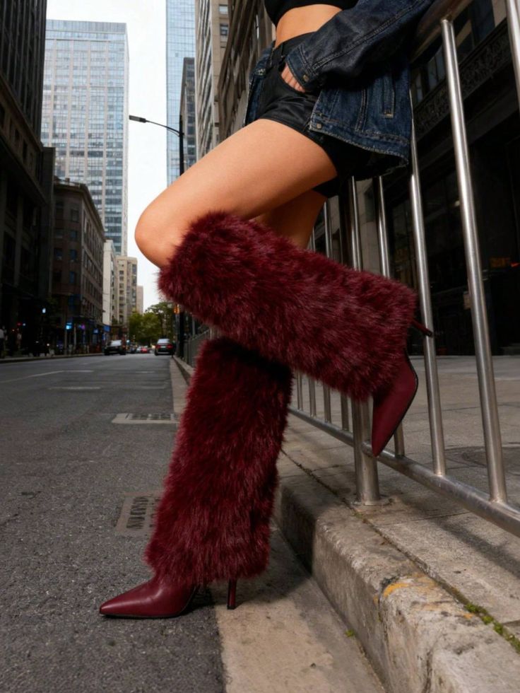 TOXIIC Heartless Fur Boots Deep Red