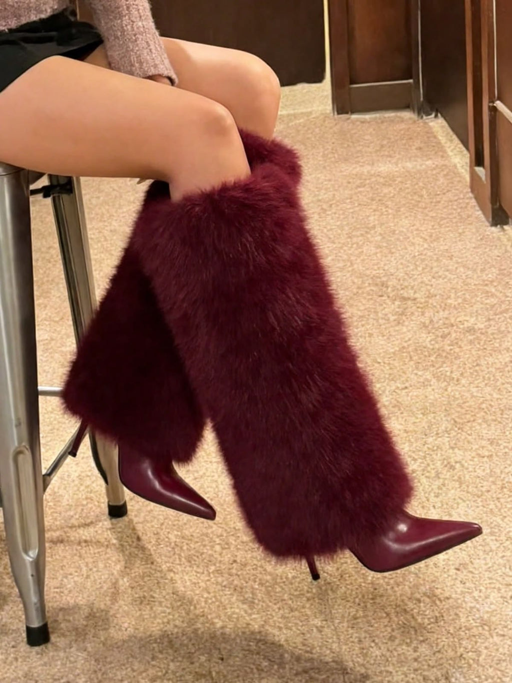 TOXIIC Heartless Fur Boots Deep Red